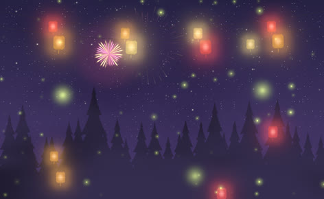 Summer festival lanterns and fireworks